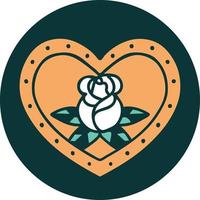 image emblématique de style tatouage d'un coeur et de fleurs vecteur