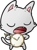 dessin animé de chat qui parle avec chronomètre vecteur