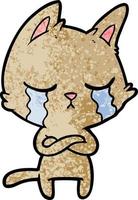 chat de dessin animé qui pleure avec les bras croisés vecteur