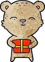 ours de dessin animé heureux avec cadeau vecteur