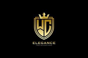 logo monogramme de luxe élégant initial wc ou modèle de badge avec volutes et couronne royale - parfait pour les projets de marque de luxe vecteur