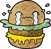 cartoon burger de restauration rapide qui pleure vecteur