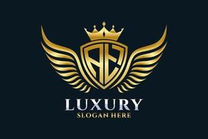 lettre d'aile royale de luxe au vecteur de logo de couleur or de crête, logo de victoire, logo de crête, logo d'aile, modèle de logo vectoriel.