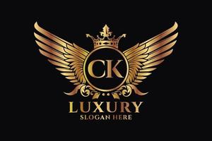 lettre d'aile royale de luxe ck crête vecteur de logo couleur or, logo de victoire, logo de crête, logo d'aile, modèle de logo vectoriel.