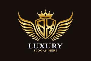 lettre d'aile royale de luxe bx crête vecteur de logo couleur or, logo de victoire, logo de crête, logo d'aile, modèle de logo vectoriel.