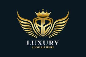 lettre d'aile royale de luxe az crête vecteur de logo couleur or, logo de victoire, logo de crête, logo d'aile, modèle de logo vectoriel.
