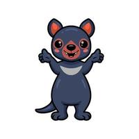 dessin animé mignon petit diable de tasmanie levant les mains vecteur