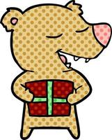 personnage de dessin animé d'ours avec cadeau vecteur