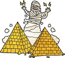 momie de dessin animé et pyramides vecteur