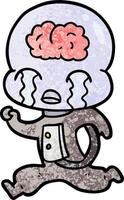 dessin animé gros cerveau extraterrestre pleurant en cours d'exécution vecteur