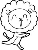 dessin animé de lion qui rit en cours d'exécution vecteur