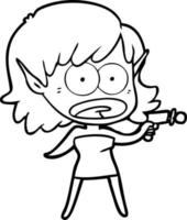 fille extraterrestre choquée de dessin animé avec un pistolet à rayons vecteur