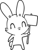 lapin de dessin animé mignon avec signe vecteur