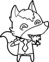 dessin animé loup affamé en vêtements de bureau vecteur