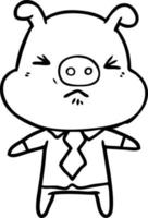 dessin animé cochon en colère en chemise et cravate vecteur