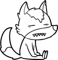 dessin animé loup assis montrant les dents vecteur