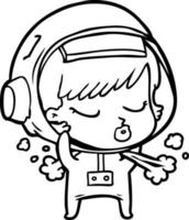 dessin animé jolie fille astronaute décollant casque spatial vecteur