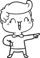 dessin animé rire garçon pointant du doigt vecteur