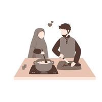 couple musulman cuisiner ensemble vecteur