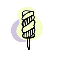 crème glacée sur une ligne de bâton. popsicle avec des taches jaunes et violettes sur fond blanc. mignon doodle de crème glacée. illustration vectorielle dessinés à la main. vecteur