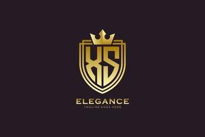 initial xs logo monogramme de luxe élégant ou modèle de badge avec volutes et couronne royale - parfait pour les projets de marque de luxe vecteur