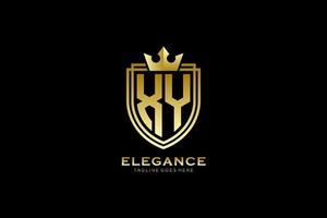 logo monogramme de luxe élégant initial xy ou modèle de badge avec volutes et couronne royale - parfait pour les projets de marque de luxe vecteur