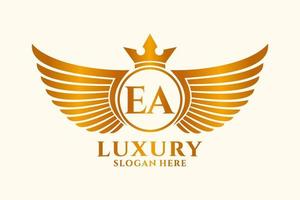 lettre d'aile royale de luxe ea crête vecteur de logo couleur or, logo de victoire, logo de crête, logo d'aile, modèle de logo vectoriel.