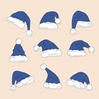 ensemble de chapeaux de père noël bleus. vecteur en style cartoon. tous les éléments sont isolés