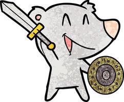 caricature d'ours qui rit avec épée et bouclier vecteur