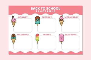 modèle de calendrier de retour à l'école thème de la crème glacée mignon vecteur