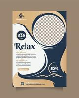 dépliant et brochure de conception de promotion de services de soins et de traitement de beauté créatifs et modernes au format a4. concept de modèle de spa capillaire professionnel, yoga, méditation, vente de cosmétiques, traitement de la peau, etc. vecteur