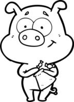 cochon dessin animé heureux avec des bonbons vecteur