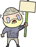 dessin animé barbu manifestant pleurant vecteur
