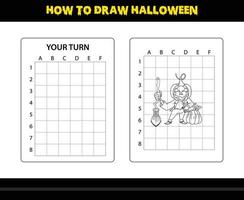 comment dessiner halloween pour les enfants. coloriage de compétences de dessin d'halloween pour les enfants. vecteur