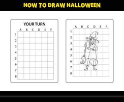 comment dessiner halloween pour les enfants. coloriage de compétences de dessin d'halloween pour les enfants. vecteur