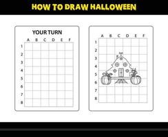 comment dessiner halloween pour les enfants. coloriage de compétences de dessin d'halloween pour les enfants. vecteur