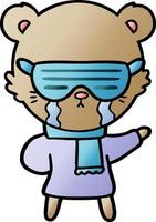ours de dessin animé qui pleure portant des lunettes de soleil rave vecteur