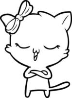 chat de dessin animé avec un arc sur la tête vecteur