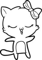 chat de dessin animé avec un arc sur la tête vecteur