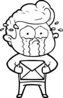 dessin animé homme qui pleure recevant une lettre vecteur