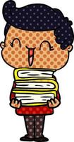 dessin animé rire garçon portant des livres vecteur