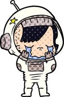 dessin animé fille astronaute qui pleure vecteur