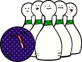 dessin animé rire boule de bowling et épingles vecteur