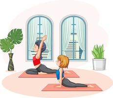 femmes pratiquant le yoga à la maison vecteur