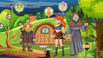 personnages de dessins animés folkloriques fantastiques dans la forêt vecteur