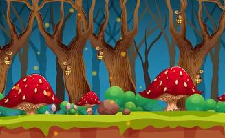 forêt de fées fantastique avec des champignons rouges vecteur
