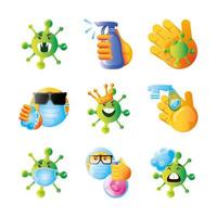 ensemble d'icônes emoji du coronavirus vecteur