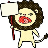 lion de dessin animé avec signe de protestation vecteur