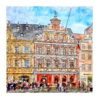 erfurt allemagne croquis aquarelle illustration dessinée à la main vecteur