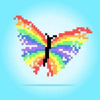 papillon de couleur arc-en-ciel pixel 8 bits. animaux pour point de croix en illustration vectorielle. vecteur